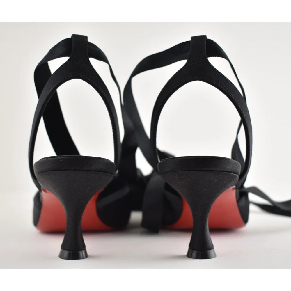 Christian Louboutin Cassia Lace Up 55 Black Tie Ballet Sandal Low Heel Pump 36